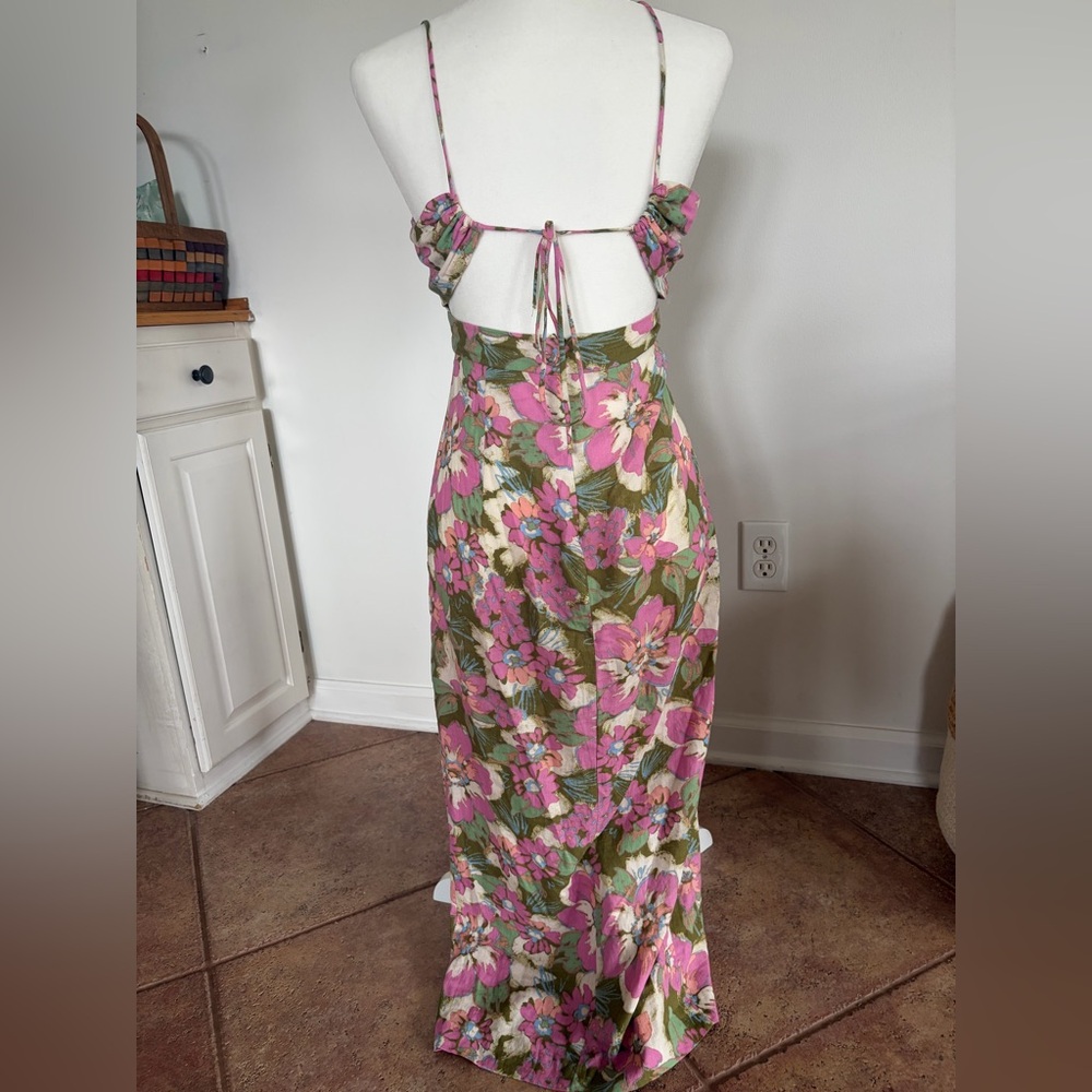 Zara Floral Midi Dress XS | Strappy Back | Front Slit | Summer - Picture 6 of 10